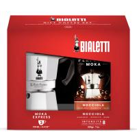 Набор Bialetti Moka Express Silver (кофеварка на 3 порции + молотый кофе Hazelnut 200 гр.)